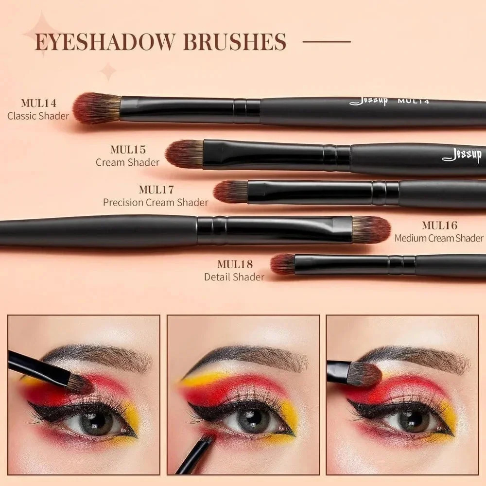 Jessup Eye Brushes Set,  Vegan Makeup Brushes 16pcs Premium Synthetic Black T272 - Picture 4 of 9